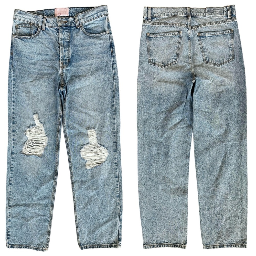 REVICE DENIM Super 80’s Light Stone Washed Button Fly Ripped Baggy Jeans Size 29
